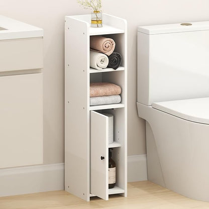 Furinno Fulda Bathroom Storage Cabinet, 5-Tier Bathroom Cabinet, Narrow Cabinet with Door and Adjustable Shelves, 32H, for Small Spaces, Bathroom, Living Room, Entryway, White