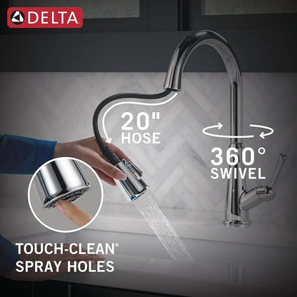 Delta Westville Chrome Kitchen Faucet with Pull Down Sprayer, Contemporary Single Hole Kitchen Sink Faucet, Single Handle, Chrome 9110-DST