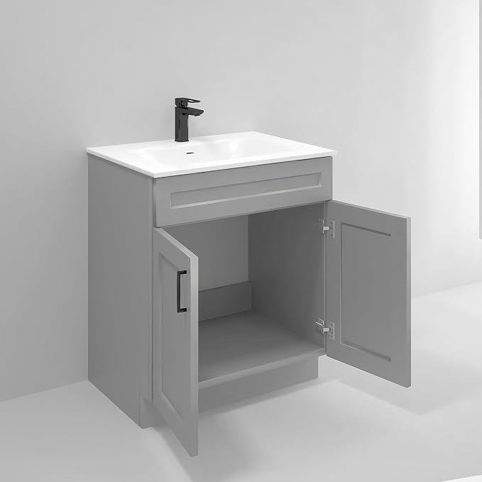 Bathroom Vanity Sink Base Ready-to-Assemble Bathroom Cabinet 24"/30'/36" Width (Vanity Base in Light Grey Shaker, 30 inch)