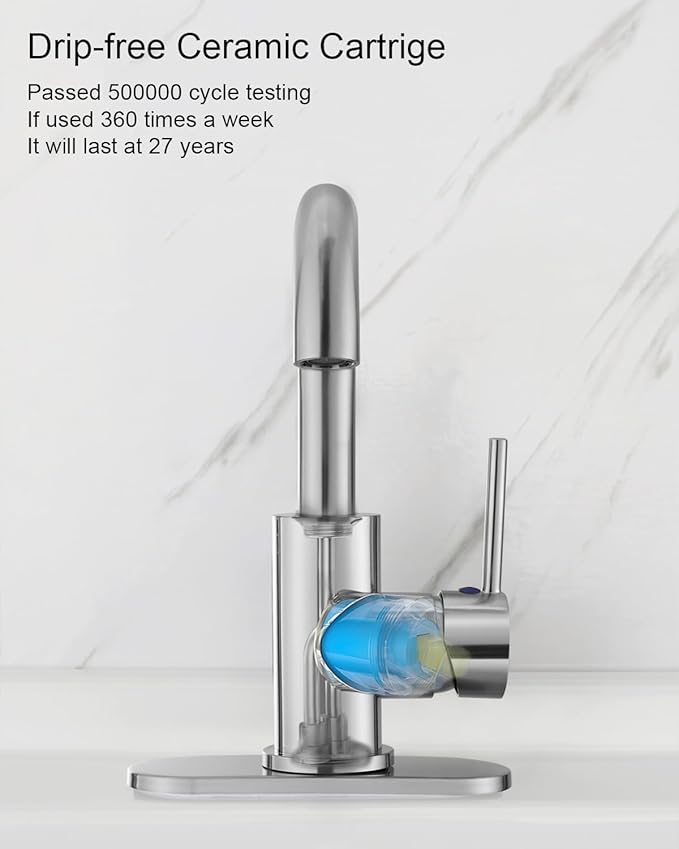 RKF Single-Handle Swivel Spout Bathroom Sink Faucet with Pop-up Drain with Overflow and Supply Hose,Bar Sink Faucet,Small Kitchen Faucet Tap,Brushed Nickel,BF3501P-BN