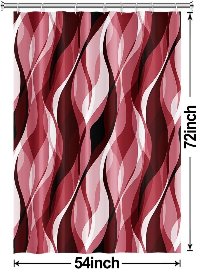 Red Shower Curtain, Modern Abstract Ombre Red Striped Shower Curtain Set for Bathroom Waterproof Shower Curtain with Hooks, 54x72 Inch