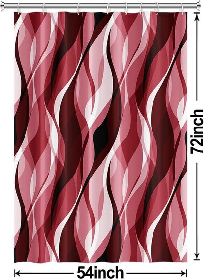Red Shower Curtain, Modern Abstract Ombre Red Striped Shower Curtain Set for Bathroom Waterproof Shower Curtain with Hooks, 54x72 Inch
