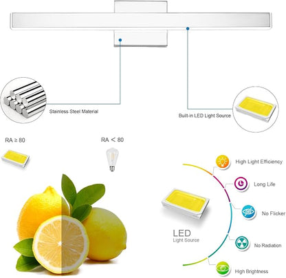 LED Modern Bathroom Vanity Light Fixtures (24-Inch, Cool White 6000K), Modern Acrylic Bathroom Wall Lighting Fixtures for Bathroom Over Mirror, Chrome