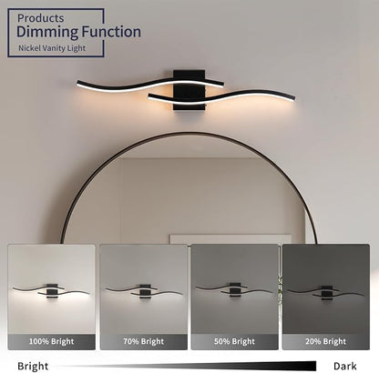 Black Curved Bathroom Vanity Light Fixture Over Mirror, 31.5 inch Modern LED Wall Lamp 5CCT Dimmable Bathroom Light Fixture Modern Vanity Lighting Wall Sconces