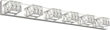 6-Light Bathroom Vanity Lights - LED Chrome Bathroom Lighting Fixtures Over Mirror - 36W Modern Vanity Lights for Bath Wall - Crystal Vanity Light Bar Cool White Light
