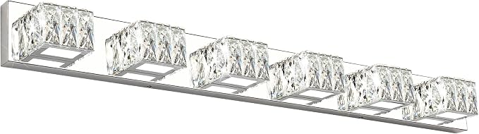 Modern Bathroom Light Fixtures - LED Crystal Vanity Lights Over Mirror - Chrome 6 Lights Bathroom Wall Light Cool White Light 6000K