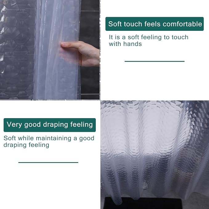 Clear Shower Curtain Liner, 100% Waterproof EVA 3D Shower Curtains with 3 Duty Heavy Bottom Magnets and 12 Rust Proof Grommets, 72x72 Weighted Shower Liner for Shower Stall, Bathtubs