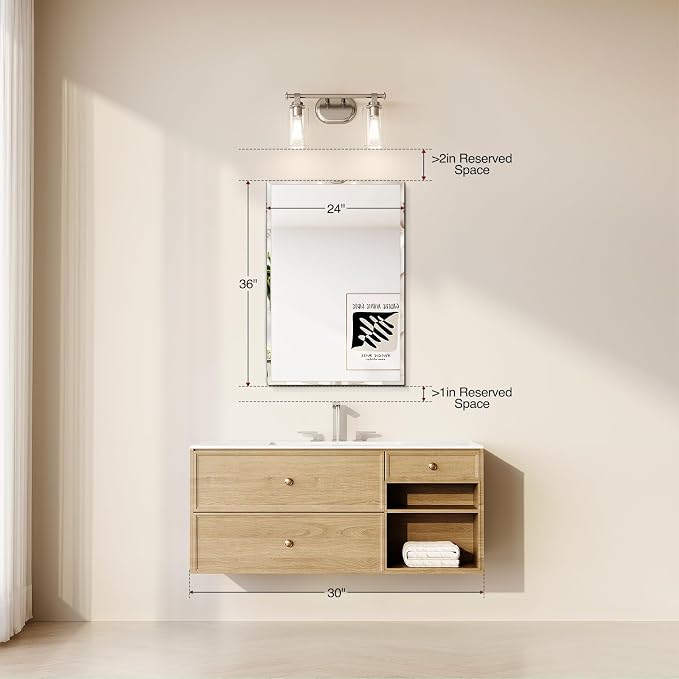 Bathroom Mirrors for Wall Beveled, 24"x36" Frameless Bathroom Vanity Mirror, Wall Mount Mirror for Bedroom Entryway Living Room Hangs Horizontally or Vertically