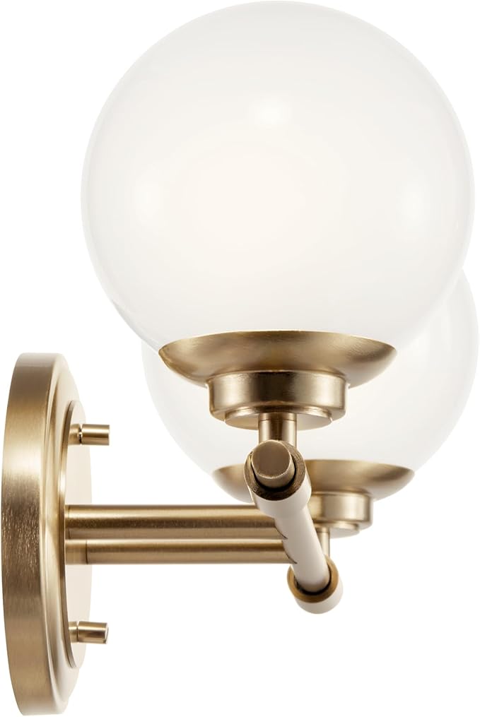 Kichler Benno 2-Light Vanity, Modern Light with Opal Glass in Champagne Bronze, for Bathroom or Powder Room (8.75" x 14.75"), 55171CPZ