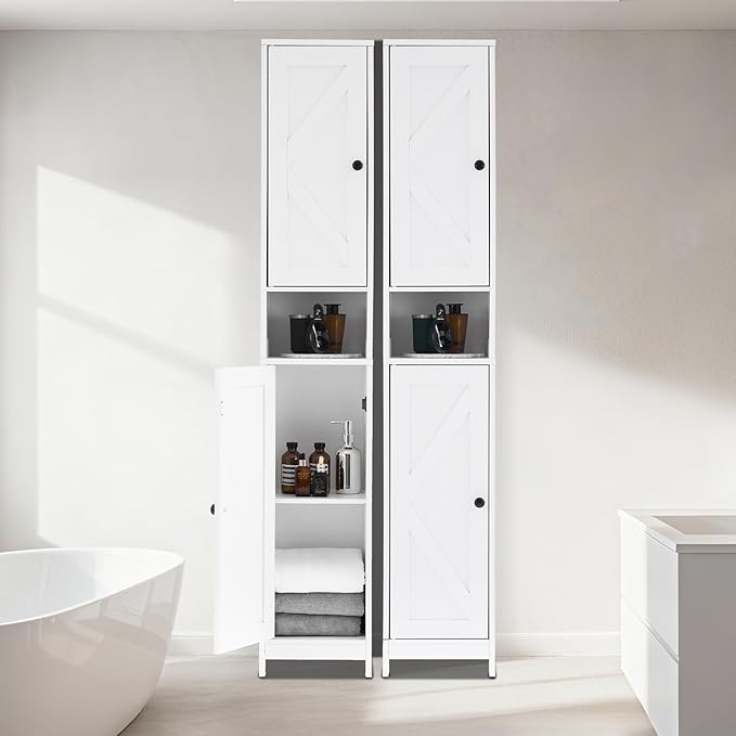 GarveeHome Tall Narrow Bathroom Cabinet, 66.9" Small Skinny Bathroom Storage Cabinet for Small Spaces | Freestanding Water Resistant Organizer for Bathroom, Kitchen, Hallway (2 Doors, White)