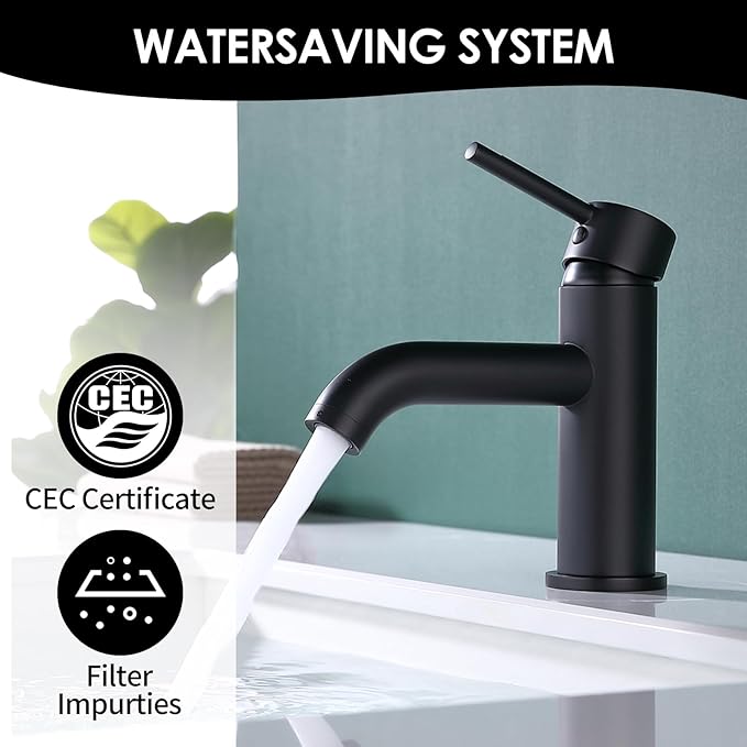 Single Handle Black Bathroom Faucet with Metal Drain Assembly and Escutcheon, Matte Black (Matte Black-JO1)