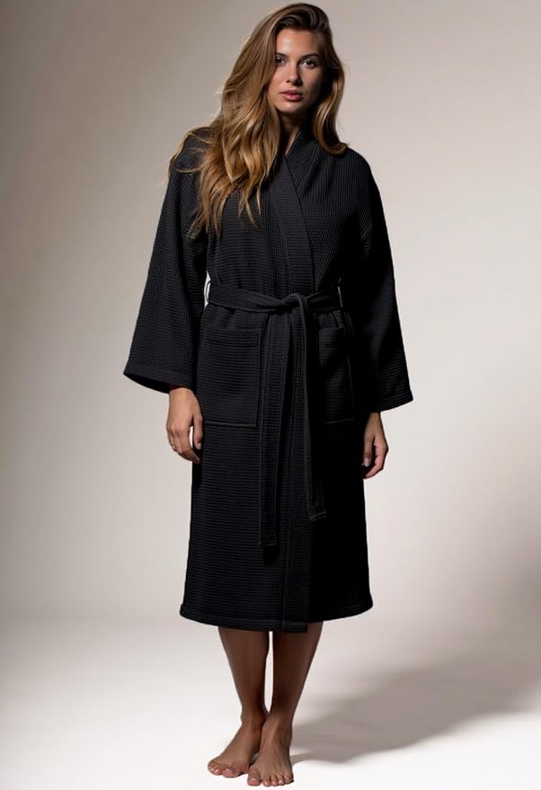 Turquaz Womens Lightweight Waffle Kimono Bathrobe for Men - Soft Quick-Dry Spa & Summer Towel Robe, Cotton Blend