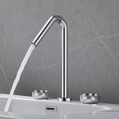 3 Hole Basin Mixer Faucet Brass 3 Hole Bathroom Faucets Double Handle-Grey