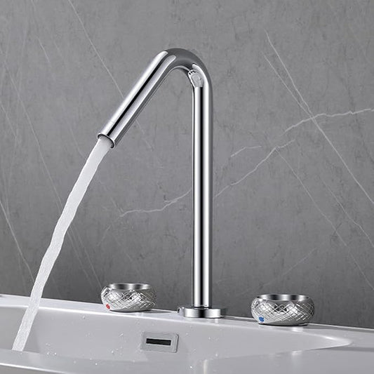 3 Hole Basin Mixer Faucet Brass 3 Hole Bathroom Faucets Double Handle-Grey