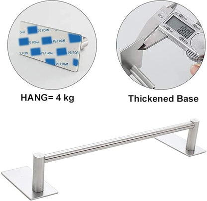 NearMoon Self Adhesive Bathroom Towel Bar- Stainless Steel Bath Wall Shelf Rack Hanging Towel Stick On Sticky Hanger Contemporary Style, NO Drilling (1 Pack, Brushed Nickel, 9-Inch Towel Rack)
