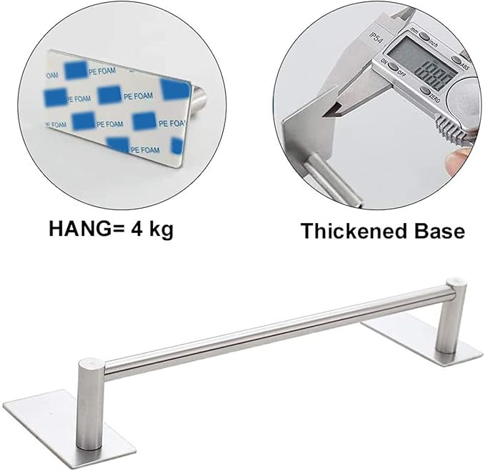 NearMoon Self Adhesive Bathroom Towel Bar- Stainless Steel Bath Wall Shelf Rack Hanging Towel Stick On Sticky Hanger Contemporary Style, NO Drilling (1 Pack, Brushed Nickel, 16-Inch Towel Rack)