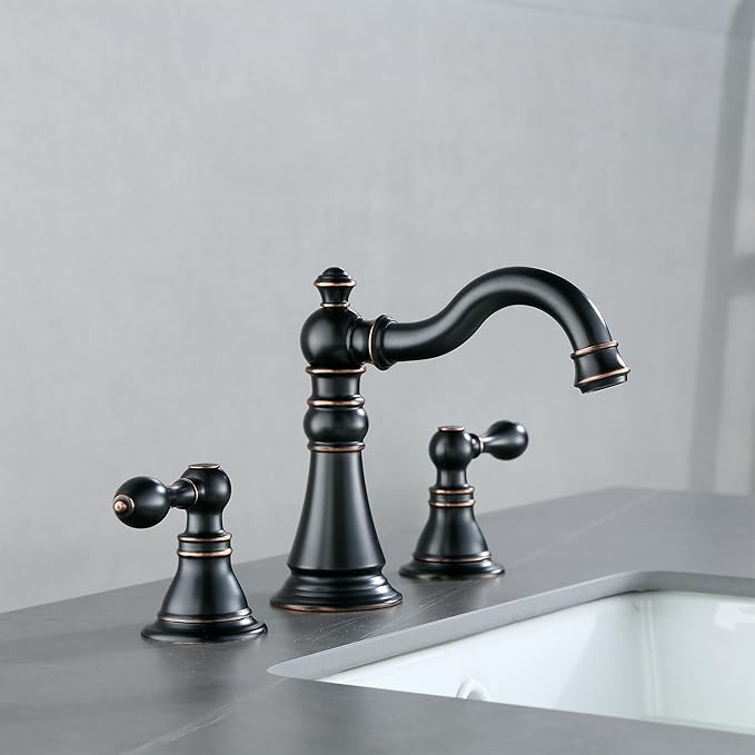 Two Handle Bathroom Sink Faucet Oil Rubbed Bronze 3 Hole Sink Faucet with Pop up Drain, 8 Inch Widespread Bathroom Faucet,High Arc Lavatory Faucet,2 Pack,F-8805-ORB