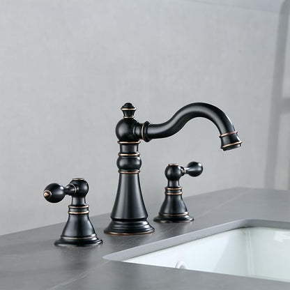 Two Handle Bathroom Sink Faucet Oil Rubbed Bronze 3 Hole Sink Faucet with Pop up Drain, 8 Inch Widespread Bathroom Faucet,High Arc Lavatory Faucet,2 Pack,F-8805-ORB