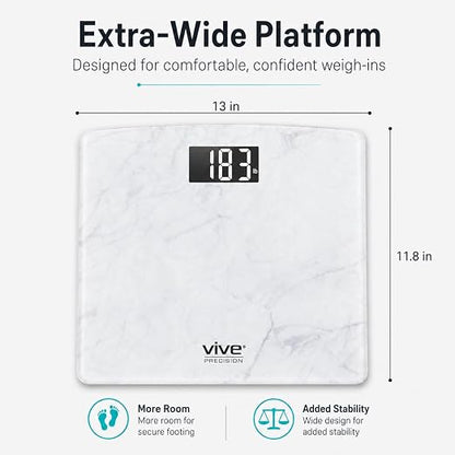 Vive Smart Body Weight Scale (550lbs Capacity) - Heavy Duty Bariatric | Digital Scale for BMI - Plus Size, Large Display - Bathroom Device for Health Extra Wide Base & Smartphone Connectivity