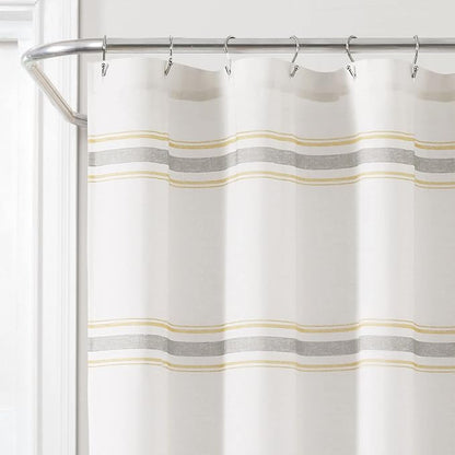 Lush Decor Farmhouse Stripe Cotton Shower Curtain, 72" W x 72" L, Yellow & Gray - Striped Bathroom Curtain - Fabric Shower Curtains - Farmhouse Bathroom Decor