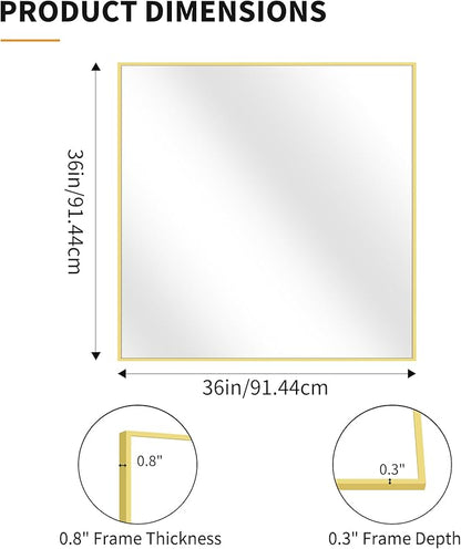 KOCUUY Large Gold Bathroom Mirror, 36x36 Inch Square Mirror for Bathroom Sink, Oversized Wall Mirror with Metal Gold Frame for Living Room, Farmhouse, Entryway, Hang Horizontal/Vertical