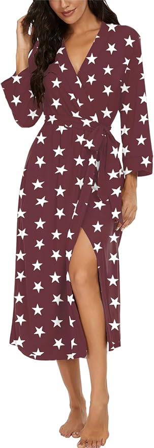 VINTATRE Women Kimono Robes Long Knit Bathrobe Lightweight Soft Knit Sleepwear V-neck Casual Ladies Loungewear