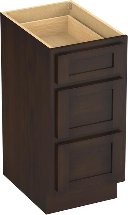 HomeBeyond 15 Inch Bathroom Vanity Base Only, Single Vanity Cabinet with 3 Dove-Tailed Drawers, Composable Floor Mount Cabinets without Top, Brown