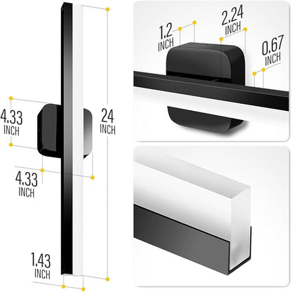 Yarra-Decor 24 in LED Bathroom Vanity Light Bar,Vanity Lighting Fixtures for Mirror Lighting,Indoor Daylight White Wall Light 6000K -Black