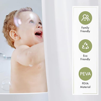 White Shower Curtain Liner with Magnets, 72x78 Plastic Shower Liner PEVA Waterproof Medium Weight Inside Shower Curtains Liner for Bathroom with Rustproof Grommet