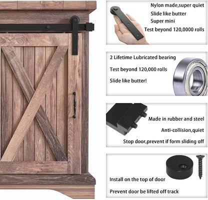 WINSOON 3FT Super Mini Barn Door Hardware Kit, Single Door, I Shape Hanger | Sliding Small Barn Door Hardware Kit, for Mini/Small Barn Door, TV Stands, Wardrobe Cabinets, DIY