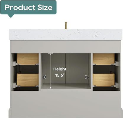 48 Inch Bathroom Vanity with Sink Combo, Solid Wood Frame with Mable Top &Backspalsh, Fully-Assembled with Soft-Closing Doors & 7 Drawers, Greige