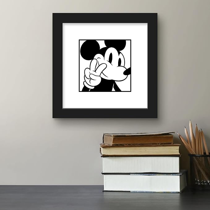 Trends International Gallery Pops Disney Mickey Mouse - Mickey Expressions - Peace Wall Art Wall Poster, 12" x 12", Black Framed Version