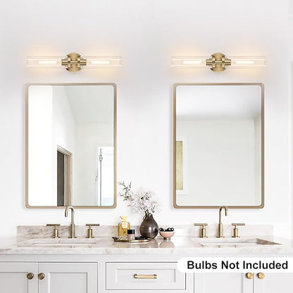 Brass Wall Sconces, Hardwired Bathroom Sconces Wall Lighting with Clear Glass, Modern Bathroom Vanity Lights fixtures for Mirror Bedroom Living Room Hallway Kitchen