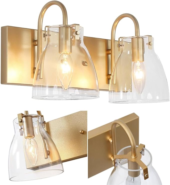 KSANA Gold Bathroom Light Fixtures, 2-Light Modern Vanity Lights for Bathroom, 13.5-inch Bathroom Lighting Lights Over Mirror