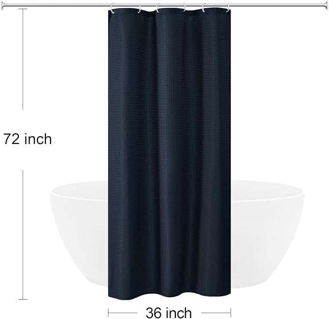 Small Stall 230GSM Navy Blue Shower Curtain, 36 x 72 | 230GSM Narrow Half Fabric Shower Curtain for Bathroom, Water Repellent, Machine Washable