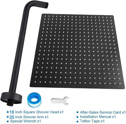 NearMoon Square Rain Shower Head With Extension Arm, Large Stainless Steel Rainfall Shower-Waterfall Full Body Coverage (16 Inch, Matte Black)