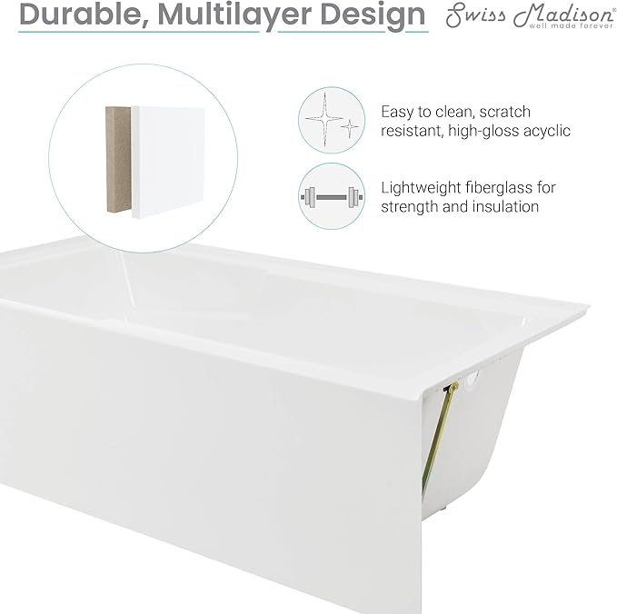 Voltaire 72" x 36" Right-Hand Drain Alcove Bathtub with Apron and Armrest