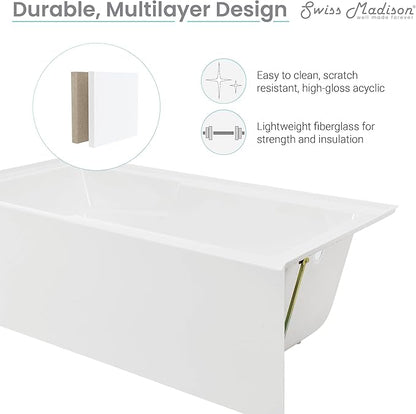 Voltaire 72" x 36" Right-Hand Drain Alcove Bathtub with Apron and Armrest