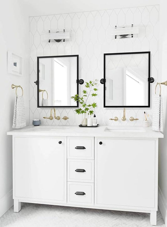 Black Metal Framed Pivot Rectangle Bathroom Mirror Tilting Beveled Vanity Mirrors for Wall, Overall 23.9 x 24 inches (Mirrror 20 x 24 inches)