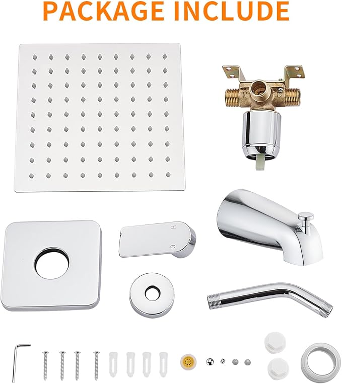 Tub Shower Faucet Set With Head & Spout Chrome