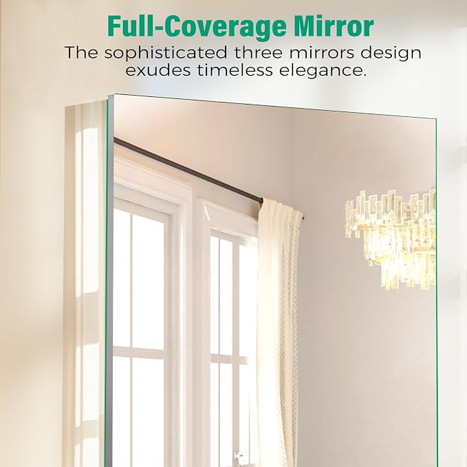 Medicine Cabinet Mirror,Bathroom Mirror with Storage 14 x 18 in | ﻿ Bathroom Medicine Cabinet With Mirror And Adjustable Shelves, Aluminum Recessed or Wall Mounted Medicine Cabinets