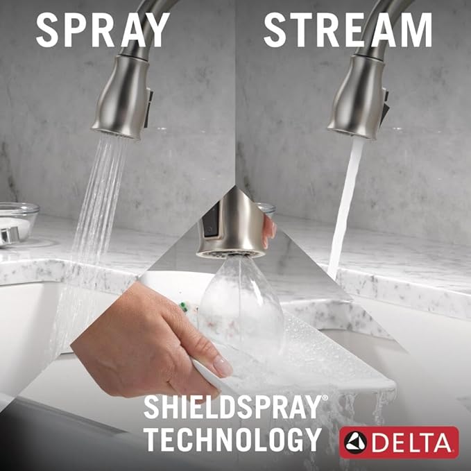 Delta Leland Touchless Kitchen Faucet with Touch Technology, Brushed Nickel Kitchen Sink Faucet with Pull Down Sprayer, Single Hole, SpotShield Stainless 9178TL-SP-DST