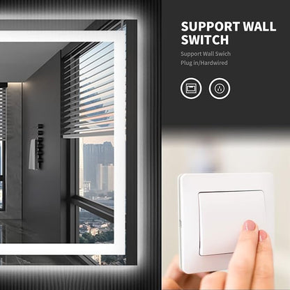 LOAAO 72"X32" LED Bathroom Mirror with Lights, UL Listed | Anti-Fog, Dimmable, 3 Color Temperature, Backlit + Front Lit, Memory Function, Tempered Glass