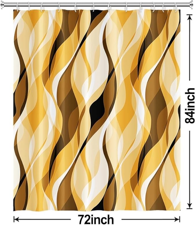 Yellow Shower Curtain, Abstract Ombre Yellow and Grey Striped Shower Curtain Set for Bathroom Waterproof Shower Curtain with Hooks, 72x84 Inch