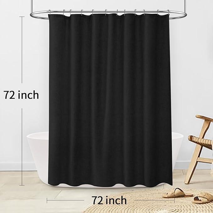 Linen Shower Curtain Black, Fabric Boho Farmhouse Shower Curtains for Bathroom Cotton Natural Cloth Liner Set 72" W x 72" L
