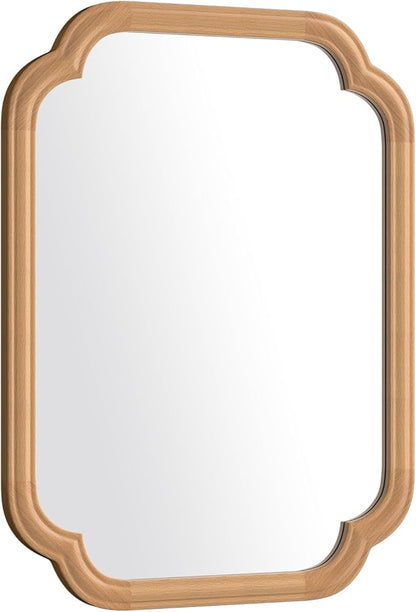 Natural Wood Framed Mirror,18X24 Inch Bathroom Mirror for Over Sink Modern Rounded Corner Rectangle Wall Mounted Mirror (Horizontal/Vertical)