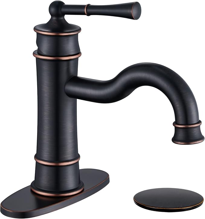 Roman Oil Rubbed Bronze Bathroom Sink Faucet, Single Hole Bathroom Faucet | Classic Brass Bathroom Faucet with Pop-up Drain and Hoses, RV & Outdoor Basins, for 1 or 3 Hole