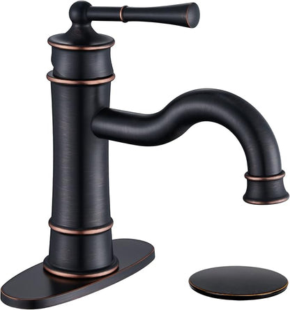 Roman Oil Rubbed Bronze Bathroom Sink Faucet, Single Hole Bathroom Faucet | Classic Brass Bathroom Faucet with Pop-up Drain and Hoses, RV & Outdoor Basins, for 1 or 3 Hole