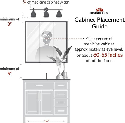 Design House Cyprus Medicine Cabinet, 3 Frameless Mirrored Doors, 2 Adjustable Shelves, Pre-Assembled, Surce or Recess-Mounted, White, 36.3 in. W x 4.4 in. D x 30.1 in. H, 590265