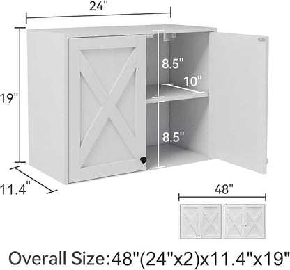 YOURLITE Laundry Cabinet, Medicine Cabinet, Bathroom Kitchen Storage Wall Mounted Farmhouse Organizer with Shelves Over Toilet, One Set of 2 Pieces X 24", White